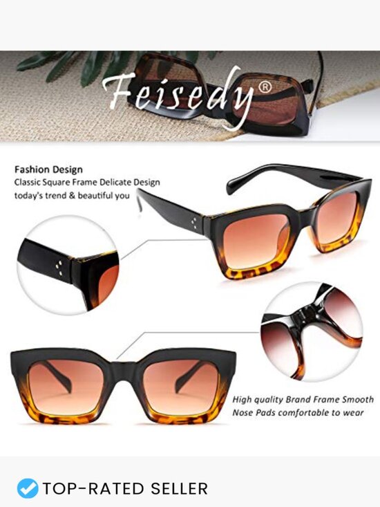 Square Chunky Frame Sunglasses UV400 Classic Vintage Thick Retro Stylish main image 7